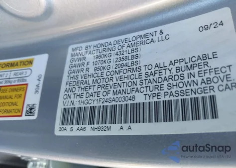 2025 Honda Accord Lx z USA, uszkodzony, nr VIN 1HGCY1F24SA003048